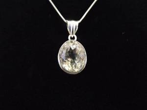.925 Sterling Silver Large Faceted Zirconia Pendant Necklace