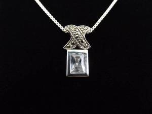 .925 Sterling Silver Art Nouveau Emerald Cut Zirconia Crystal Pendant Necklace