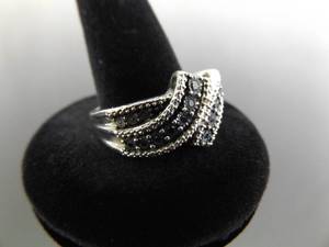 .925 Sterling Silver Diamond Accented Sapphire Crystal Ring Size 9.5