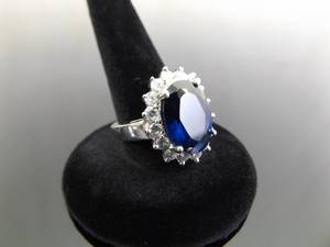 .925 Sterling Silver Sapphire Crystal Ring Size 6