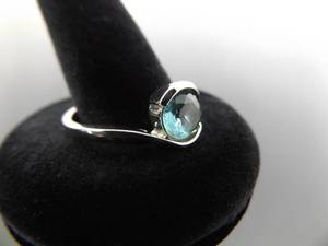 .925 Sterling Silver Aquamarine Ring Size 9.5