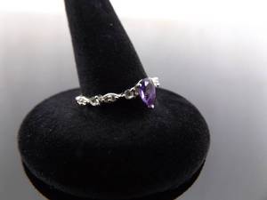 .925 Sterling Silver Amethyst Crystal Ring Size 7.5