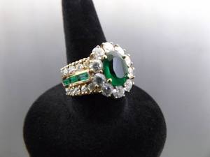 .925 Sterling Silver Emerald Crystal Vermeil Ring Size 6
