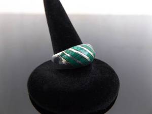 .925 Sterling Silver Inlayed Malachite Ring Size 7