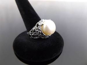 .925 Sterling Silver Authentic Pearl Flower Ring Size 7
