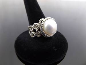 .925 Sterling Silver Authentic Pearl Ring Size 7