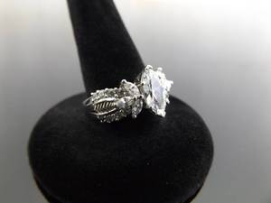 .925 Sterling Silver Marquise Cut Zirconia Ring Size 7