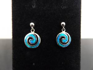 .925 Sterling Silver Opal Swirl Post Earrings