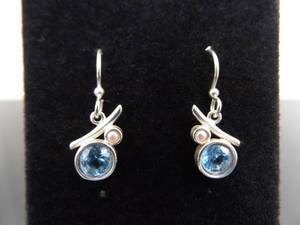 .925 Sterling Silver Pearl Accented Topaz Hook Dangle Earrings