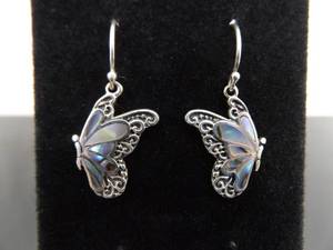 .925 Sterling Silver Inlayed Abalone Butterfly Earrings