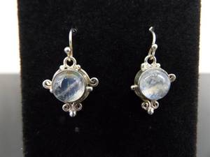 .925 Sterling Silver Moonstone Cabochon Hook Dangle Earrings