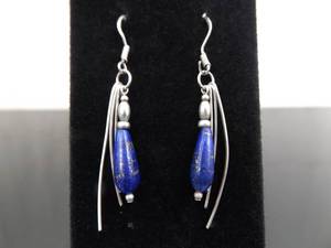.925 Sterling Silver Lapis Lazuli Hook Dangle Earrings