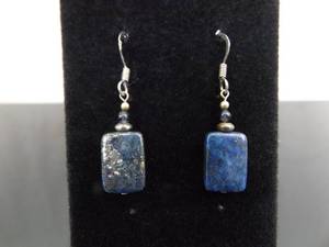 .925 Sterling Silver Lapis Lazuli Hook Dangle Earrings