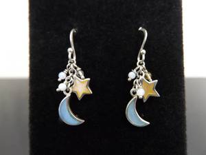 .925 Sterling Silver Stars and Moon Hook Dangle Earrings