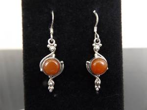 .925 Sterling Silver Carnelian Cabochon Hook Dangle Earrings