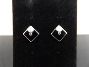 NEW .925 Sterling Silver Inlayed Onyx Crystal Accented Post Earrings