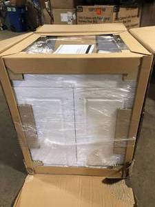 lot 33 image: Glacier Bay 24 in. W x 21 in. D x 34 in. L Stainless Steel LaundryUtility Sink with Faucet and Cabinet in White Customer Returns See Pictures