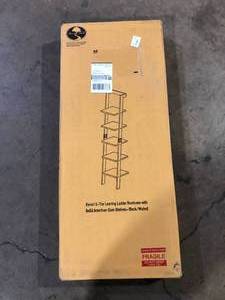 lot 35 image: American Trails Kavari 76 in. Tall BlackWalnut Solid American Gumwood 5-Tier Leaning Ladder Bookcase Customer Returns See Pictures