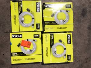 lot 39 image: Lot of 4 RYOBI EZClean Power Cleaner 20 ft. Pressure Washer Hose Customer Returns See Pictures