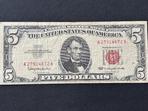lot 6 image: 1963 Red Seal $5 Dollar United States Note