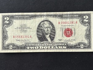 lot 11 image: 1963 Red Seal $2 Dollar Note