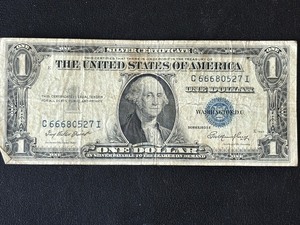 lot 75 image: 1935 E Blue Seal $1 Dollar Silver Certificate Triple Number