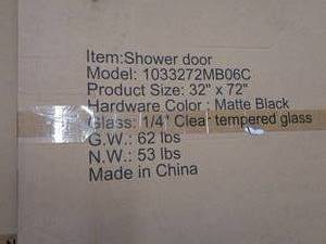 Frameless Shower Door 32 x 72 with Matte Black Hardware