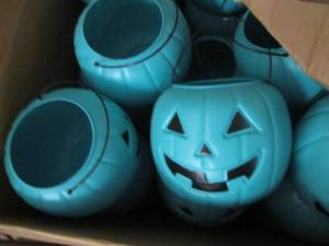 Resale or party box of Teal Halloween Pumpkin Pails - 8 Inch
