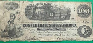 1862 Confederate $100 Bill