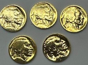 Lot of 5 24kt Gold Plated Indian Head Pennies