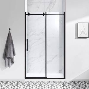 OVE Decors EVA SHOWER DOOR 48 BLACK Sliding shower door with double vertical door handles - Black