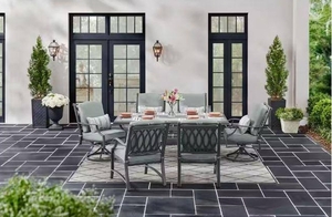 New Home Decorators Collection St, Charles Aluminum Outdoor Patio Dining Chairs with Sunbrella Cast Mist Cushions (6-Pack) ( Retail $1235)