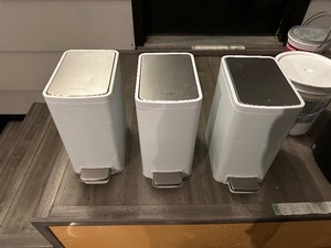3 Small Kohler Step Trash Cans - White - Small Dents  Used Good Condition