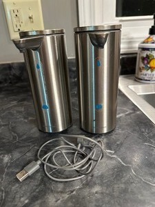 2 Simple Human Touchless Soap Dispensers - 1 Charging Cord - Stainless Steel - Work Good