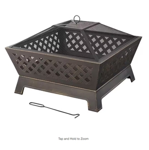 Hampton Bay Tipton 34.00 in. W Rubbed Bronze Steel Wood Outdoor Fire Pit with Screen and Poker Included
