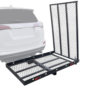 JDMSPEED Hitch Mount Wheelchair Carrier with Mobility Scooter Loading Ramp,500LBS Capacity Folding Steel Hitch Cargo Carrier Basket Fits 2 Receiver Stabilizer,for SUV,Trailer,Pickup,Truck