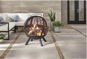 New Hampton Bay Briarglen 33.85 in. W Black Steel Wood Outdoor Fire Pit with Cover and Poker Included 1.9k
