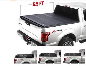Xcover Low Profile Hard Folding Truck Bed Tonneau Cover, Compatible with 2014-2018 Chevy SilveradoGMC Sierra 1500, 2015-2019 2500 HD 3500 HD Pickup 6.5 Ft Bed - ( Missing Hardware Clamps )