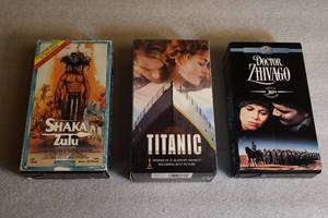 lot 167 image: Vintage VHS Tape Movie Box Sets...Shala Zulu, Titanic and Doctor Zhivago...