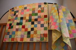 lot 121 image: (2) Vintage Handmade Baby Crib Tied-Quilts