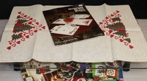 lot 126 image: Vintage Cross-Stitch Project Started Christmas In Our Hearts Table Linen