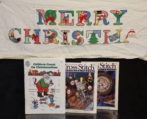 lot 127 image: Vintage Cross-Stitch Merry Christmas Project Near Complete