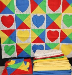 lot 135 image: Vintage Hand-Stitched Primary Patchwork Quilt Project Near Complete wCoordinating Fabric..