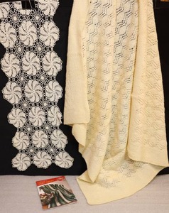 lot 151 image: Vintage Textile Art Crocheted Doily and Ivory Baby Afghan