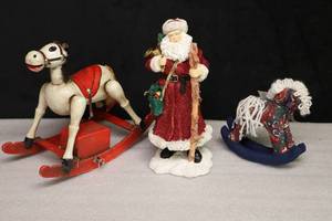 lot 187 image: Vintage Holiday DeCor...Musical Rocking Horse, Father Christmas Santa Etc
