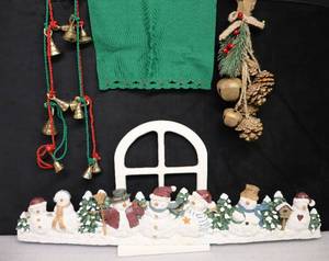 lot 189 image: Holiday Wall DeCorSnowman Above the Door Friends, Window Pane Shelf, Bell Etc