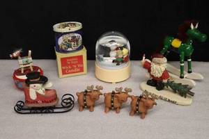lot 191 image: Vintage Holiday Table DeCorRocking Horse, Snow Globe Etc.