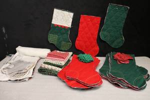 lot 200 image: Vintage Quilted Christmas Stocking Project Started wPattern and Fabrics