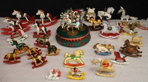 lot 207 image: Vintage Christmas Ornaments Rocking Horse Collection and Tabletop Decor Carousel...