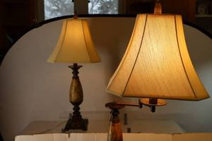 lot 242 image: Relisted...Faux Marble Matching Adjustable Swing-Arm Floor Lamp and Table Lamp